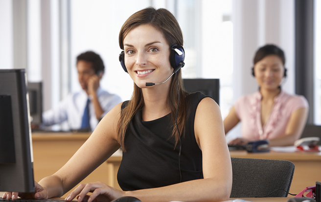 Friendly Customer Service Agent In Call Centre Happy smiling lady for members only